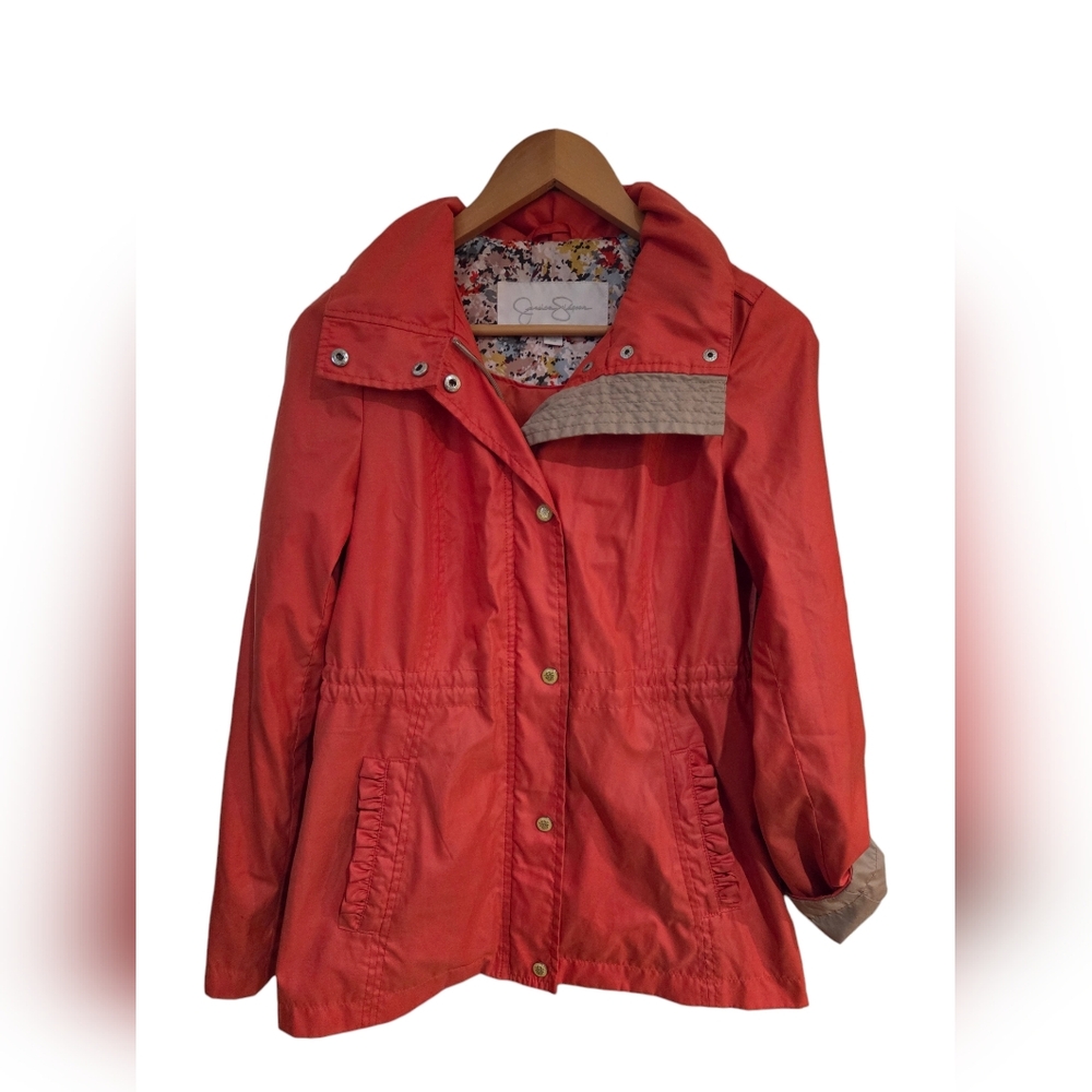 Jessica Simpson - Coral Utility Rain Jacket Lightweight Snap Front Cinch Waist